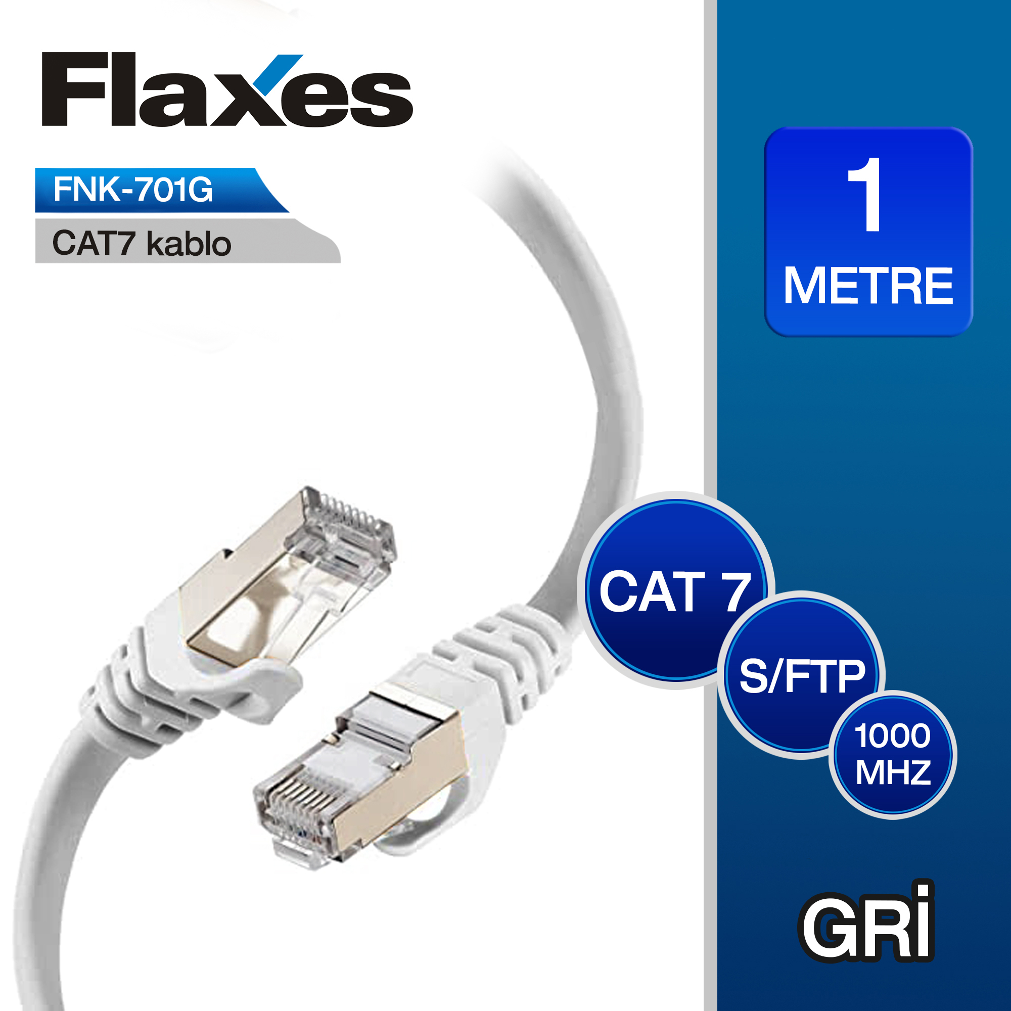 FLAXES FNK-701G CAT7 PATCH KABLO 1 METRE GRİ